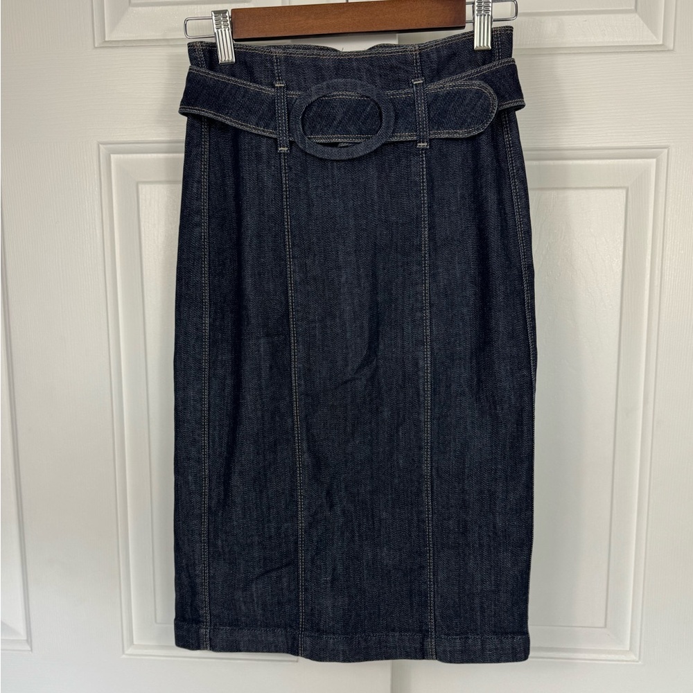 7 For All Mankind Denim Jean Pencil Skirt With Belt Blue‎ Size 25